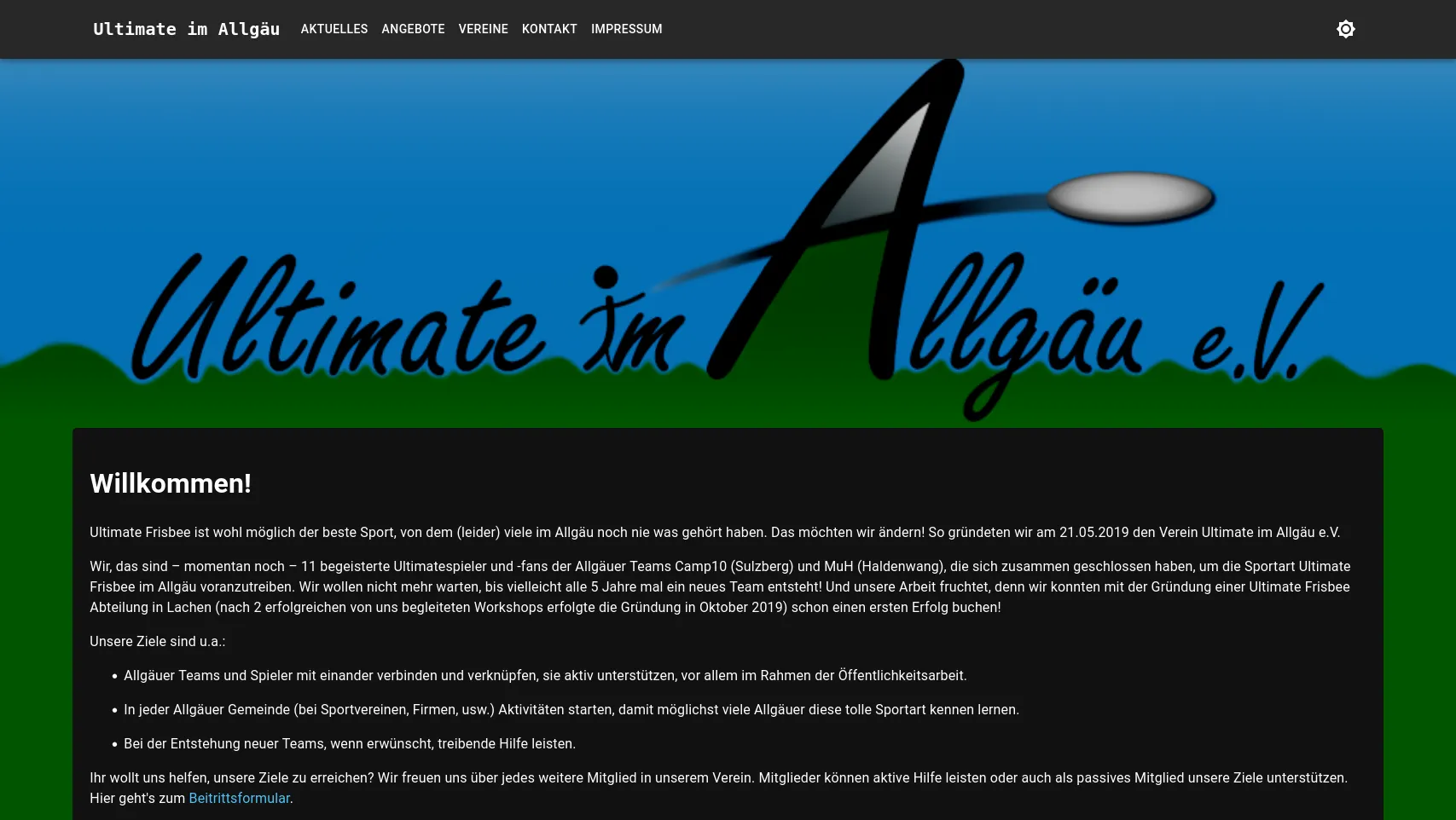 Screenshot of ultimateimallgaeu.org in dark mode.